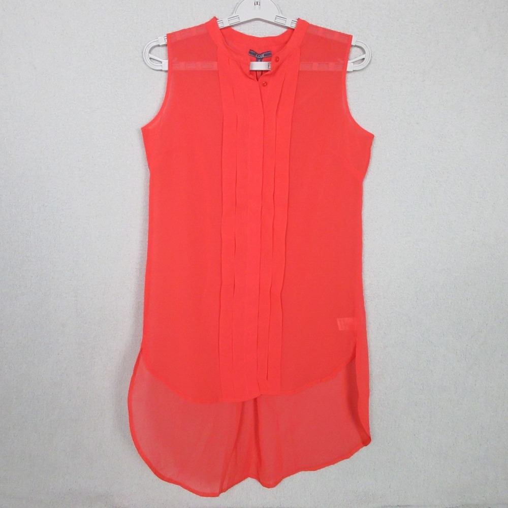 CODE Tunic Top Coral Orange‎ Pleated Hi Lo Sleeveless Women's Size 12